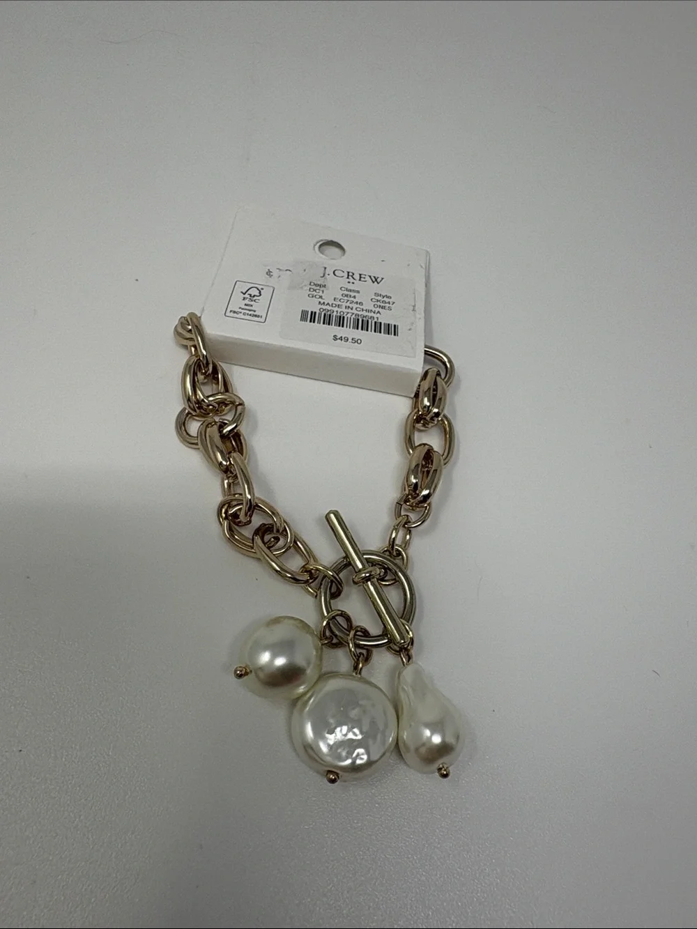 J. Crew Gold-Tone Chain Bracelet with Pearl Charms